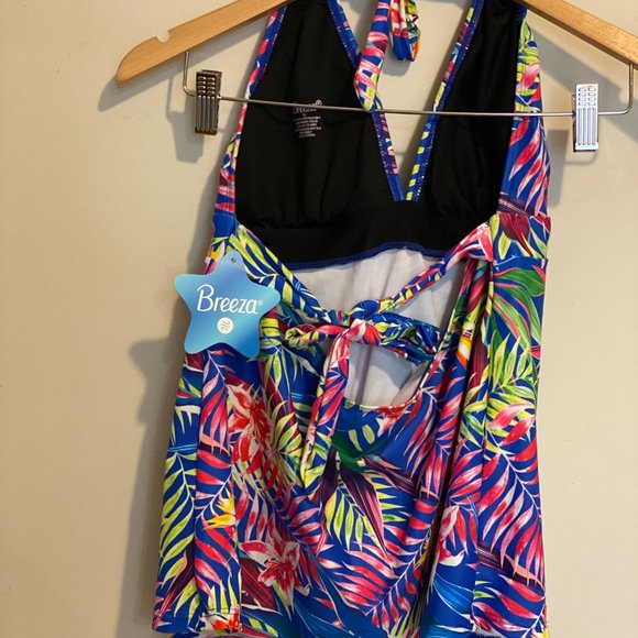 Floral "Tankini" Swimsuit, size 14, Multi Colored Palm trees on Blue - Picture 5 of 5